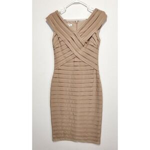 London Times Women's‎ Elegant Classy Bodycon Pleated Beige Dress Size 6